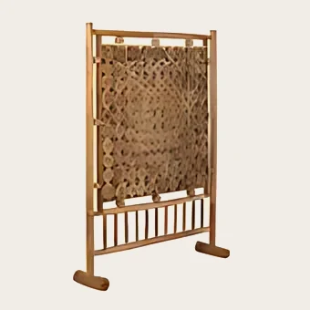 Paravent en rondelles de bois naturel, 135 × 180 cm
