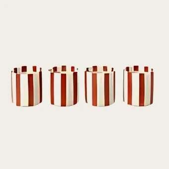 Tasses rayées en grès cognac et blanc, lot de 4