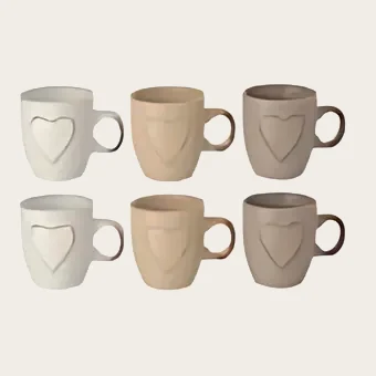 Tasses cœur en grès, lot de 2, 3 coloris