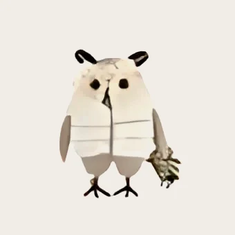 Hibou en manteau, beige et blanc, 24 cm